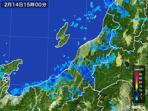 新潟県の雨雲レーダー(2017年02月14日)