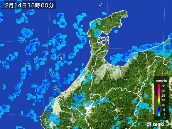 石川県の雨雲レーダー(2017年02月14日)
