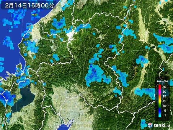 岐阜県の雨雲レーダー(2017年02月14日)