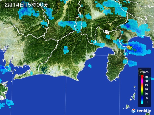 静岡県の雨雲レーダー(2017年02月14日)