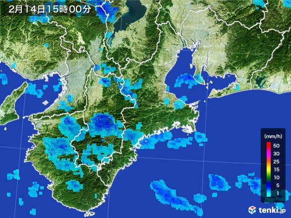 三重県の雨雲レーダー(2017年02月14日)