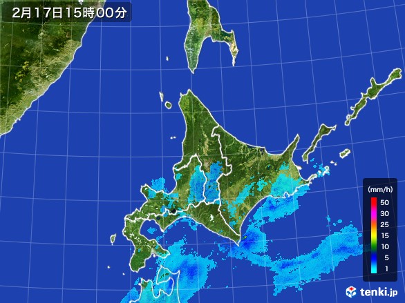 北海道地方の雨雲レーダー(2017年02月17日)