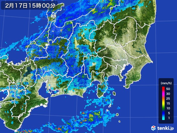 関東・甲信地方の雨雲レーダー(2017年02月17日)