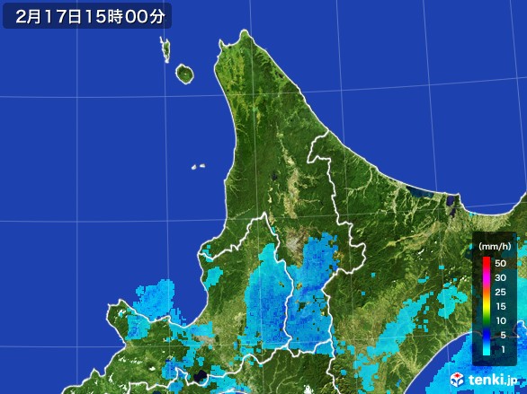 道北の雨雲レーダー(2017年02月17日)