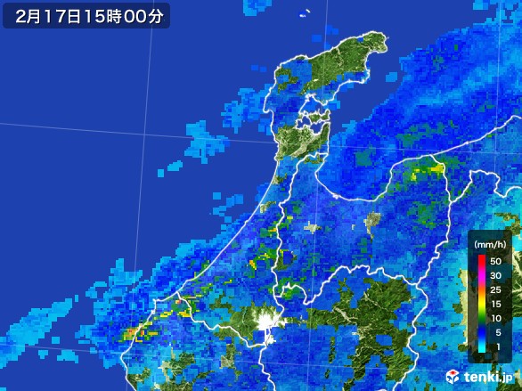 石川県の雨雲レーダー(2017年02月17日)