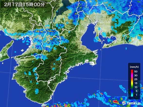 三重県の雨雲レーダー(2017年02月17日)