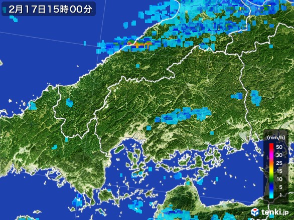 広島県の雨雲レーダー(2017年02月17日)
