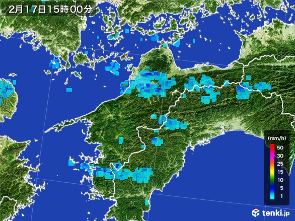 愛媛県の雨雲レーダー(2017年02月17日)