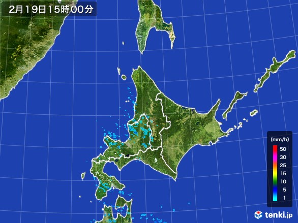 北海道地方の雨雲レーダー(2017年02月19日)