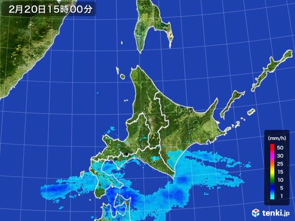 北海道地方の雨雲レーダー(2017年02月20日)