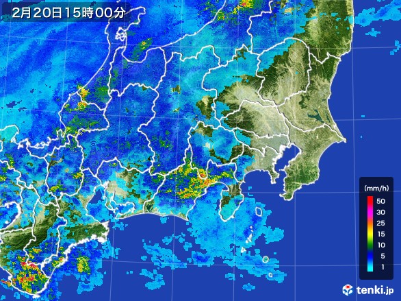 関東・甲信地方の雨雲レーダー(2017年02月20日)