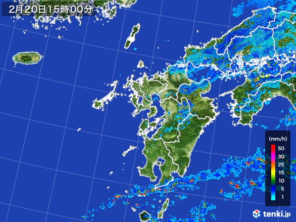 九州地方の雨雲レーダー(2017年02月20日)