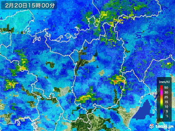 滋賀県の雨雲レーダー(2017年02月20日)