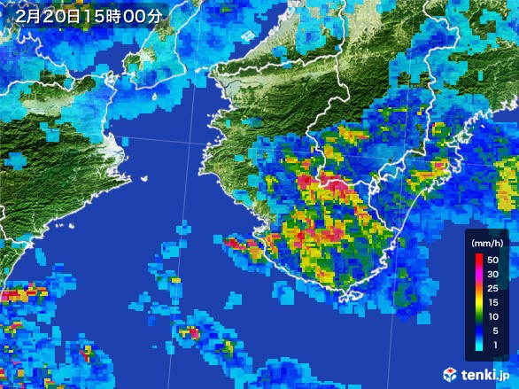 和歌山県の雨雲レーダー(2017年02月20日)