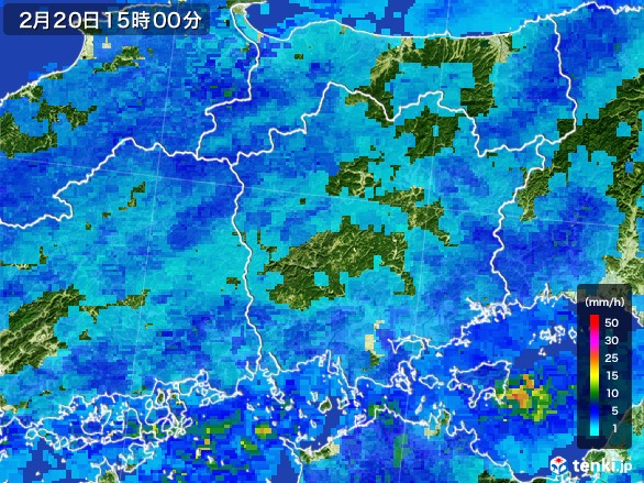 岡山県の雨雲レーダー(2017年02月20日)