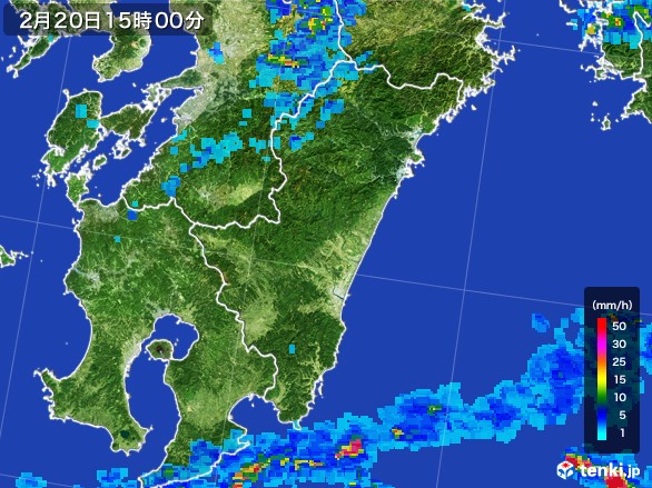 宮崎県の雨雲レーダー(2017年02月20日)
