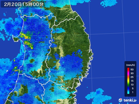 岩手県の雨雲レーダー(2017年02月20日)