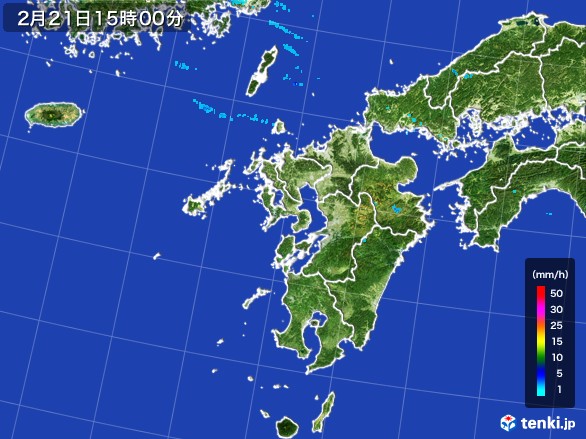 九州地方の雨雲レーダー(2017年02月21日)