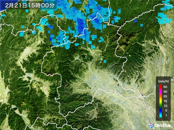 群馬県の雨雲レーダー(2017年02月21日)