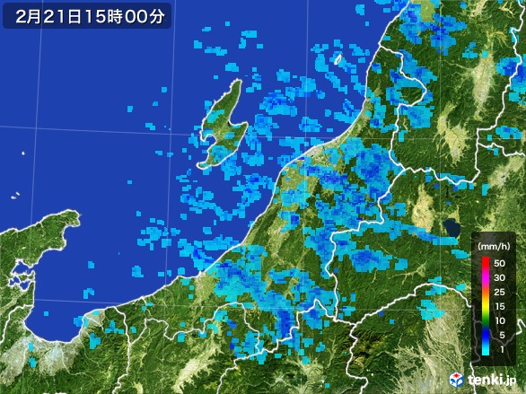 新潟県の雨雲レーダー(2017年02月21日)
