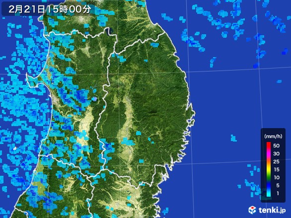 岩手県の雨雲レーダー(2017年02月21日)