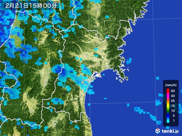 宮城県の雨雲レーダー(2017年02月21日)