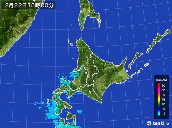北海道地方の雨雲レーダー(2017年02月22日)