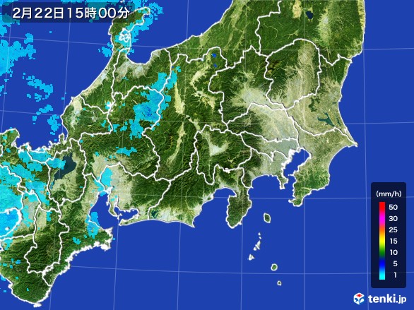 関東・甲信地方の雨雲レーダー(2017年02月22日)