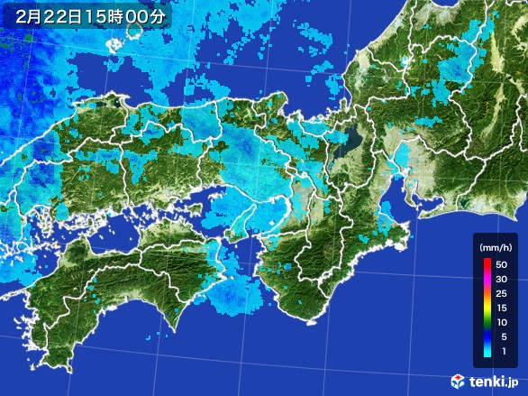 近畿地方の雨雲レーダー(2017年02月22日)