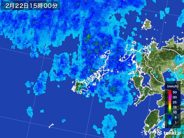 五島列島(長崎県)の雨雲レーダー(2017年02月22日)