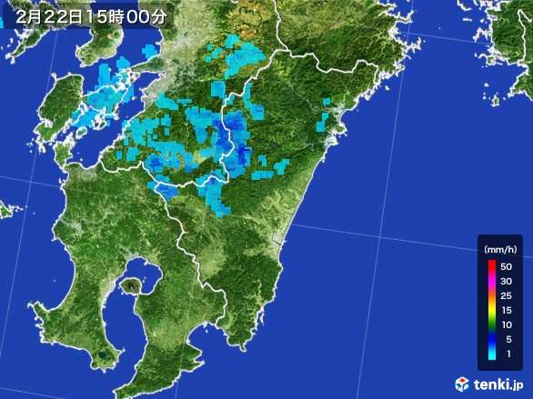 宮崎県の雨雲レーダー(2017年02月22日)