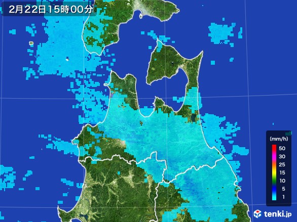 青森県の雨雲レーダー(2017年02月22日)