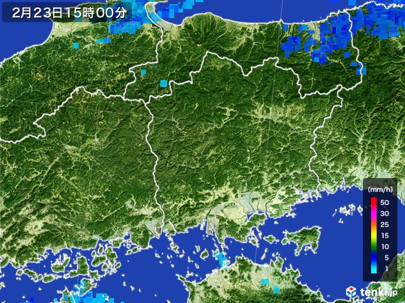 岡山県の雨雲レーダー(2017年02月23日)
