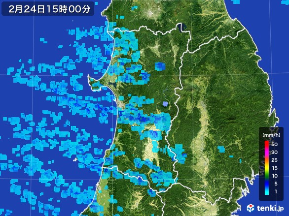 秋田県の雨雲レーダー(2017年02月24日)
