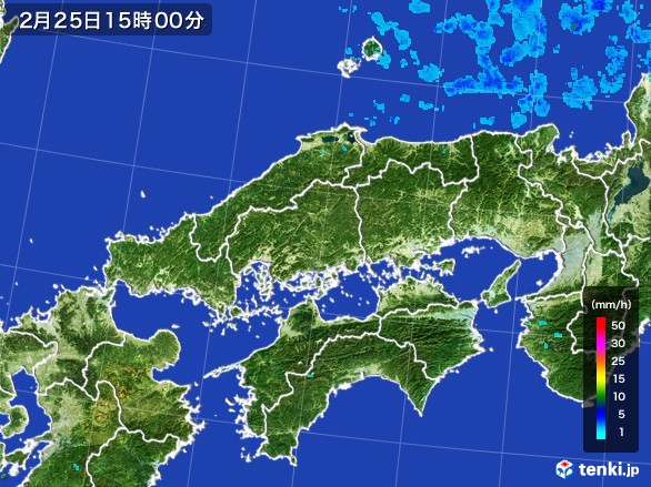 中国地方の雨雲レーダー(2017年02月25日)