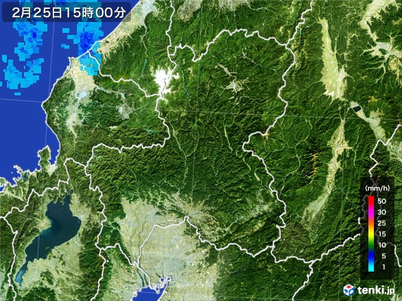 岐阜県の雨雲レーダー(2017年02月25日)