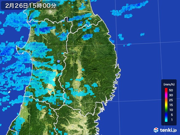 岩手県の雨雲レーダー(2017年02月26日)