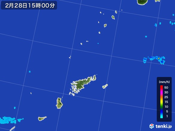 奄美諸島(鹿児島県)の雨雲レーダー(2017年02月28日)