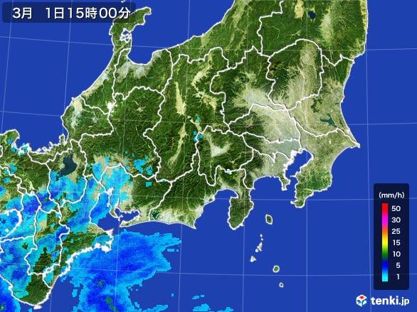 関東・甲信地方の雨雲レーダー(2017年03月01日)