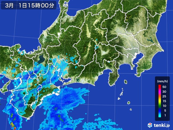 東海地方の雨雲レーダー(2017年03月01日)