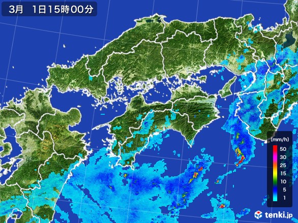 四国地方の雨雲レーダー(2017年03月01日)