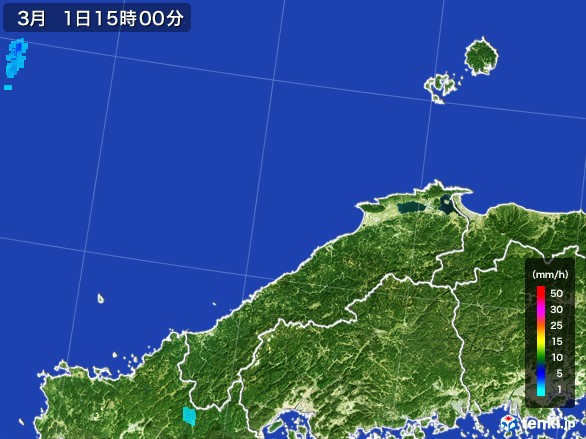島根県の雨雲レーダー(2017年03月01日)