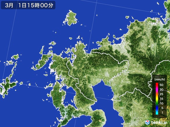 佐賀県の雨雲レーダー(2017年03月01日)