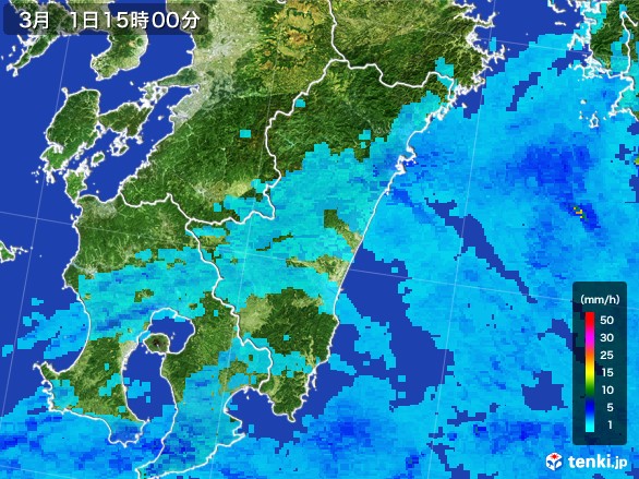 宮崎県の雨雲レーダー(2017年03月01日)