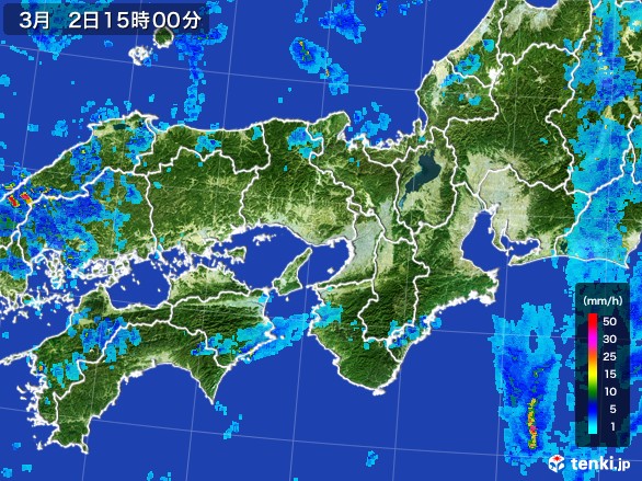 近畿地方の雨雲レーダー(2017年03月02日)