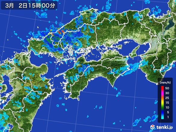 四国地方の雨雲レーダー(2017年03月02日)