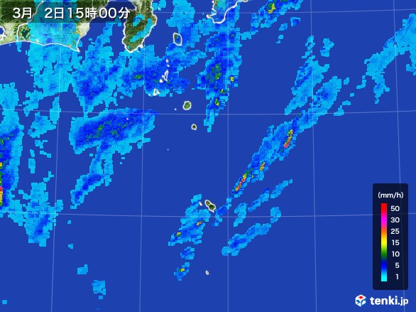 伊豆諸島(東京都)の雨雲レーダー(2017年03月02日)