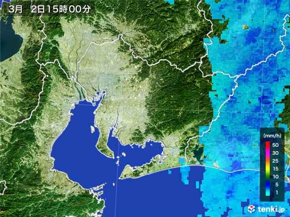 愛知県の雨雲レーダー(2017年03月02日)