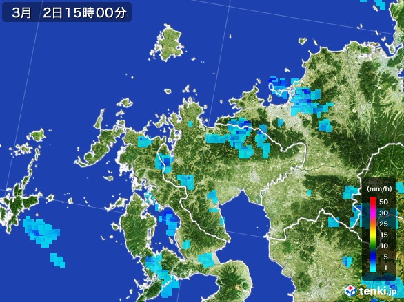 佐賀県の雨雲レーダー(2017年03月02日)