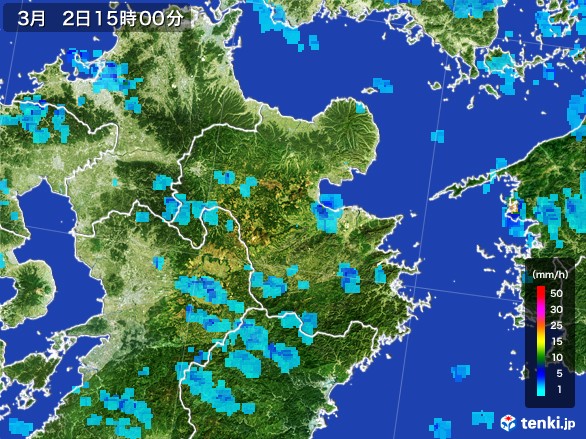 大分県の雨雲レーダー(2017年03月02日)